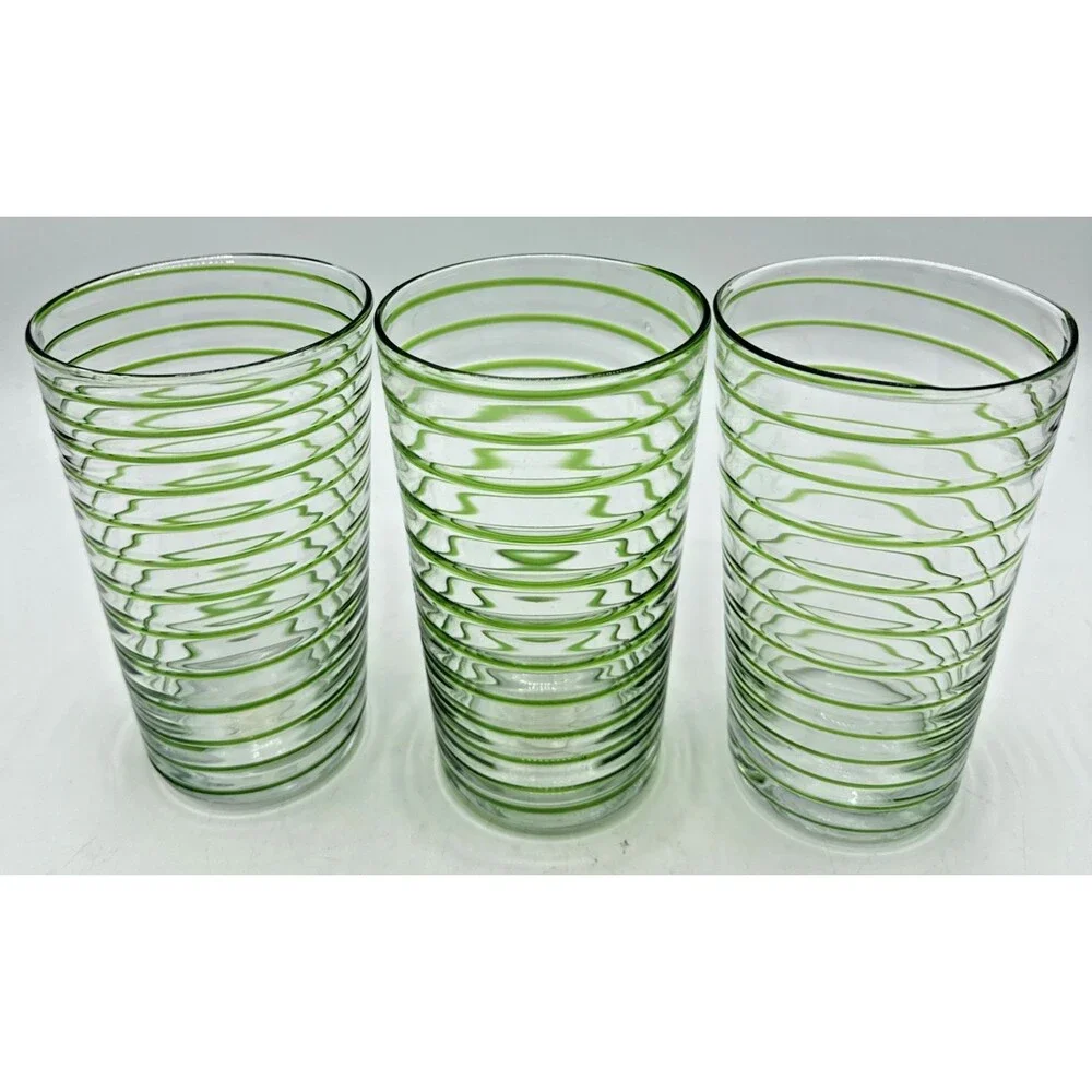 Crate & Barrel Green Swirl Tumblers Set Of 3 20 Oz New 379-077 Holiday